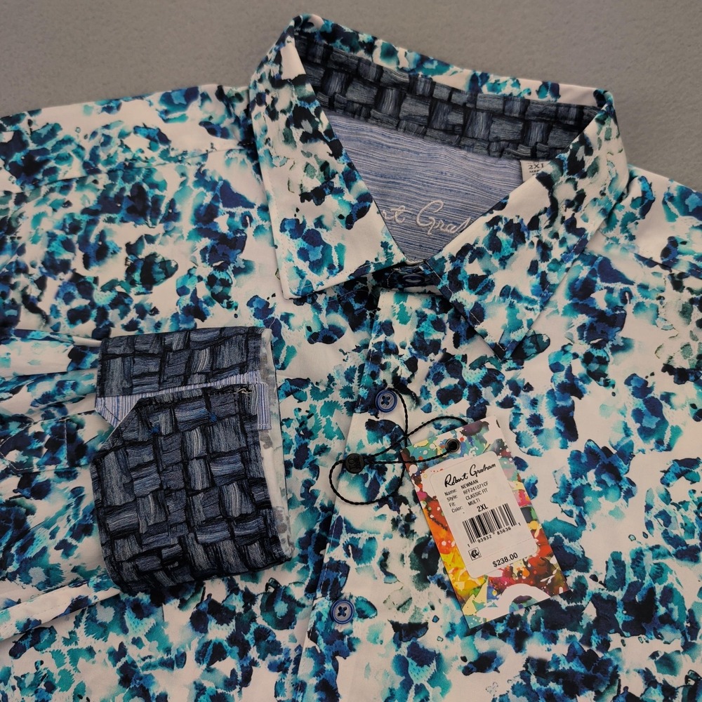 Robert Graham‎ Newman Shirt Mens 2XL Multi Blue Floral Classic Fit Long Sleeve